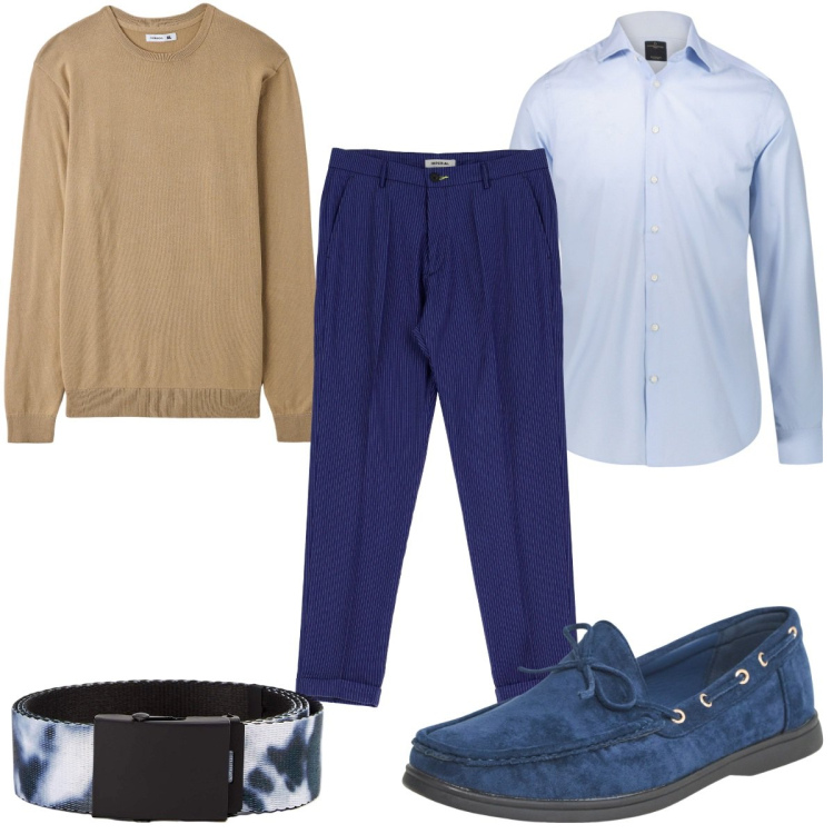 Outfit uomo - Total look #1961201. Stile Trendy per Tutti i giorni. Abbinamento con scarpe stringate, cinture, maglieria, pantaloni, camicie.
