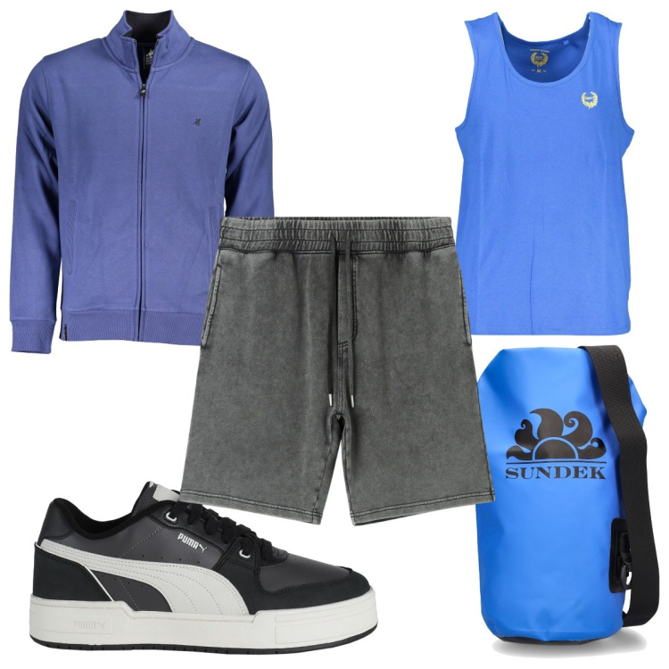 Outfit uomo - Total look #1961210. Stile Trendy per Sport. Abbinamento con sneakers, pantaloni corti, felpe, borse sportive, canottiere.