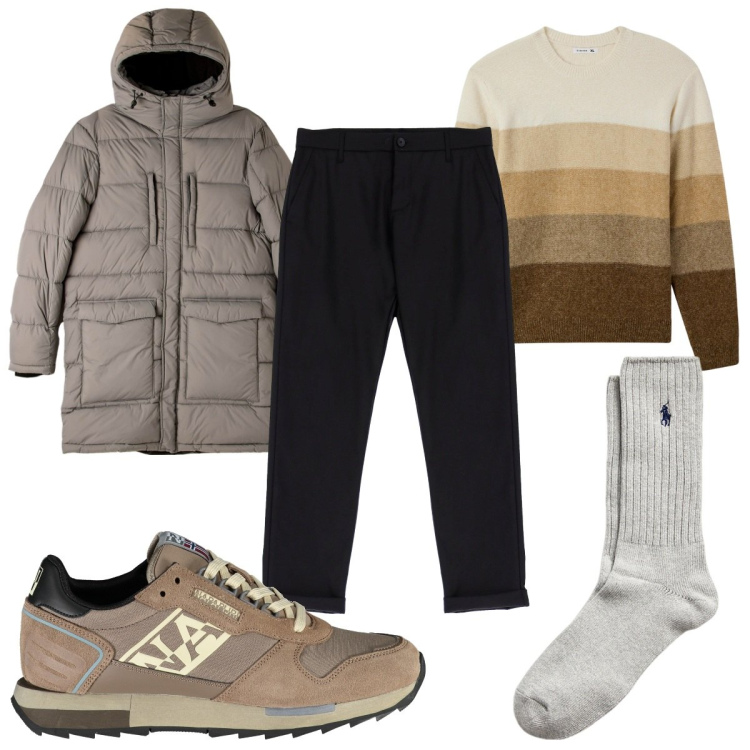 Outfit uomo - Total look #1961211. Stile Casual per Tutti i giorni. Abbinamento con maglieria, piumini, pantaloni, calzini, scarpe sportive.