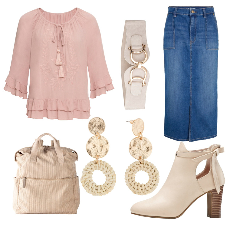 Outfit donna - Si torna a scuola. Stile Casual per Scuola/Università. Abbinamento con gonne, tuniche, stivaletti, orecchini, zaini, cinture.