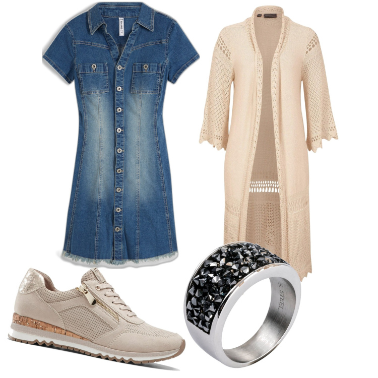 Outfit donna - Total look #1961241. Stile Casual per Tutti i giorni. Abbinamento con cardigans, vestiti, sneakers, anelli.