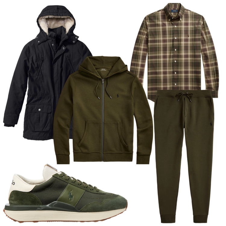 Outfit uomo - Freddo. Stile Casual per Tutti i giorni. Abbinamento con parka, sneakers, felpe, pantaloni, camicie.