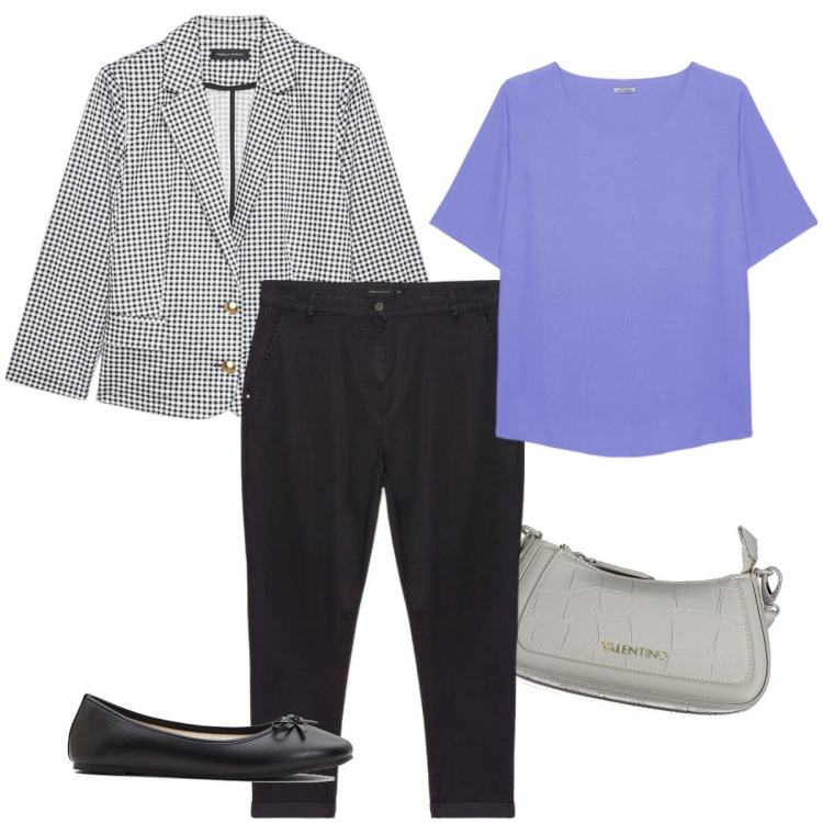 Outfit donna - Il blazer vichy. Stile Bon Ton per Ufficio. Abbinamento con ballerine, pantaloni, bluse, blazer, borse a spalla.