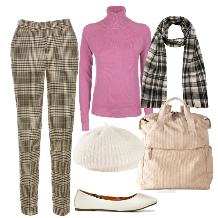 Outfit donna - Tempo di ballerine. Stile Preppy per Scuola/Università. Abbinamento con zaini, pantaloni, ballerine, cappelli e berretti, sciarpe, maglieria.