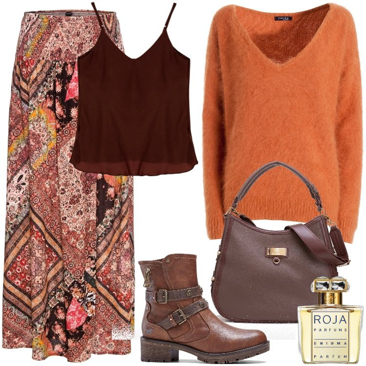 Outfit donna - Total look #1961322. Abbinamento con stivaletti, gonne, profumi, maglieria, borse a tracolla, canottiere.