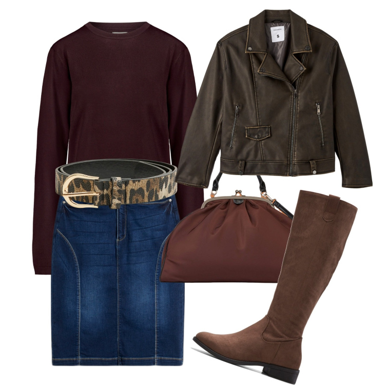 Outfit donna - Bassa temperatura. Stile Casual per Tutti i giorni. Abbinamento con stivali, gonne, giacche, cinture, pullovers, borse a spalla.