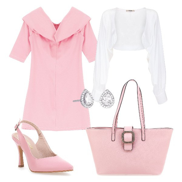 Outfit donna - Total look #1961425. Stile Bon Ton per Ufficio. Abbinamento con orecchini, blazer, vestiti corti, décolleté, borse a spalla.