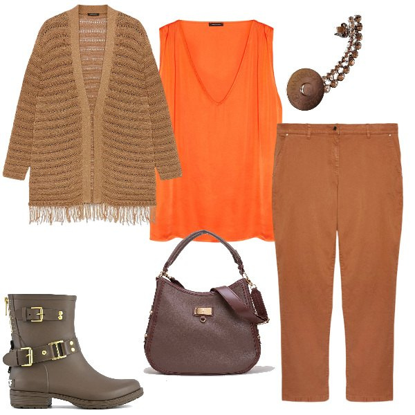 Outfit donna - Total look #1961449. Stile Casual chic per Ufficio. Abbinamento con borse a tracolla, stivali, cardigans, pantaloni, orecchini, top.