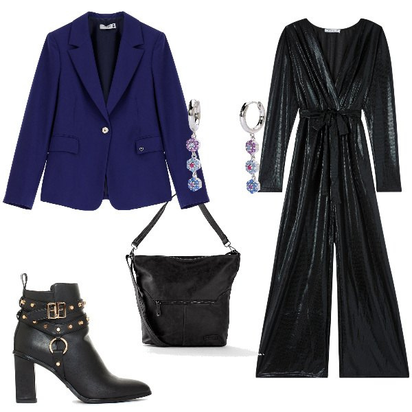 Outfit donna - Total look #1961454. Stile Glamour per Serata fuori. Abbinamento con borse a tracolla, orecchini, blazer, tute, stivaletti.