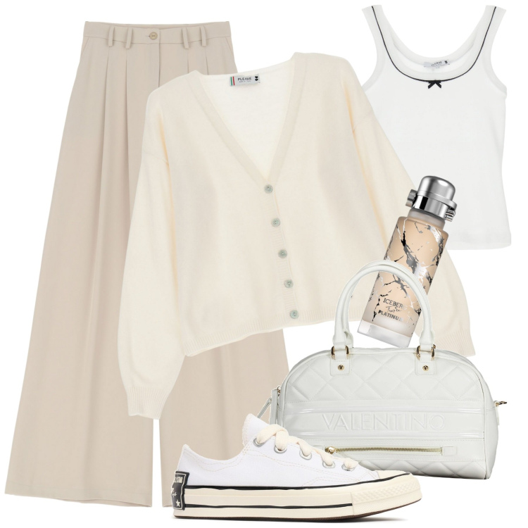 Outfit donna - Total look #1961457. Stile Sporty chic per Ufficio. Abbinamento con profumi, pantaloni, cardigans, top, sneakers, borse a spalla.