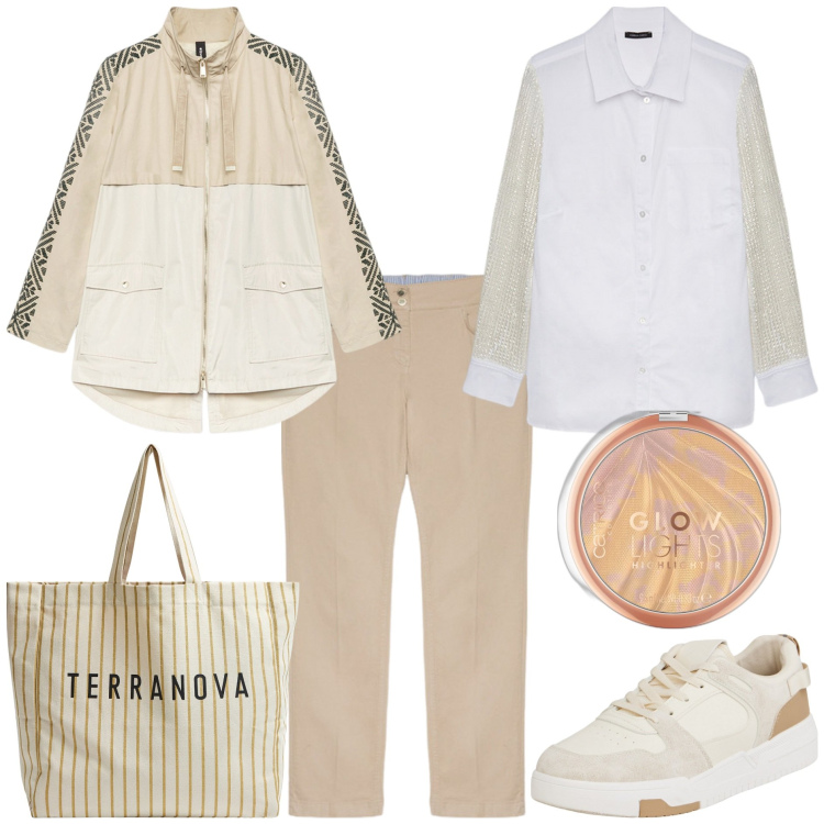 Outfit donna - Il parka leggero. Stile Casual per Tutti i giorni. Abbinamento con ciprie, sneakers, borse tote, parka, camicie, pantaloni.