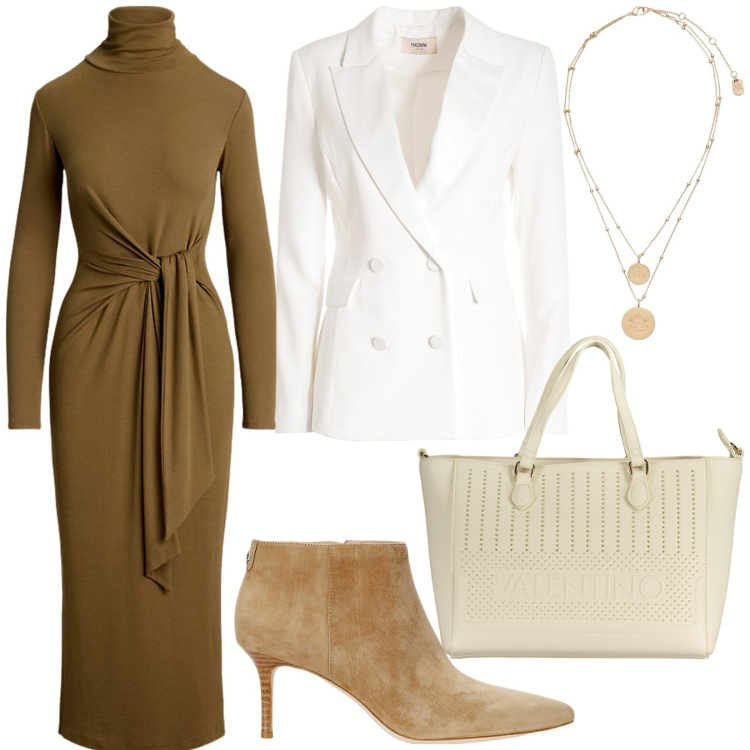 Outfit donna - Total look #1961697. Stile Chic per Ufficio. Abbinamento con blazer, ciondoli, stivaletti, vestiti, collane.