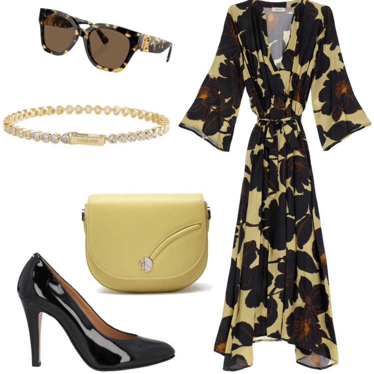 Outfit donna - Total look #1961910. Stile Casual per Tutti i giorni. Abbinamento con décolleté, braccialetti, vestiti lunghi, occhiali da sole, borse a tracolla.