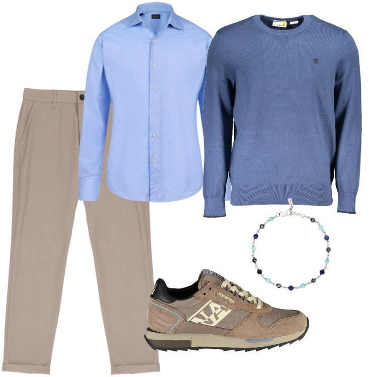 Outfit uomo - Total look #1962009. Stile Casual per Ufficio. Abbinamento con braccialetti, pantaloni, camicie, scarpe sportive, maglieria.