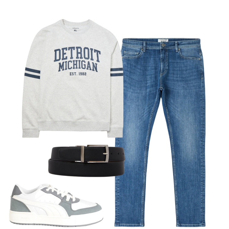 Outfit uomo - City. Stile Casual per Tutti i giorni. Abbinamento con sneakers, jeans skinny, felpe, cinture.
