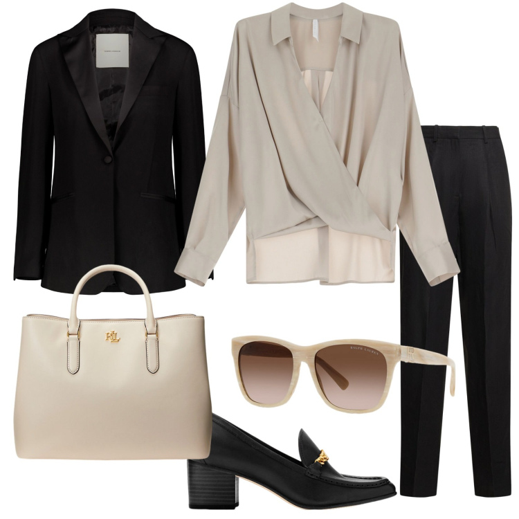Outfit donna - Sono il capo. Stile Mannish per Ufficio. Abbinamento con camicie, occhiali da sole, décolleté, borse a mano, giacche, pantaloni.