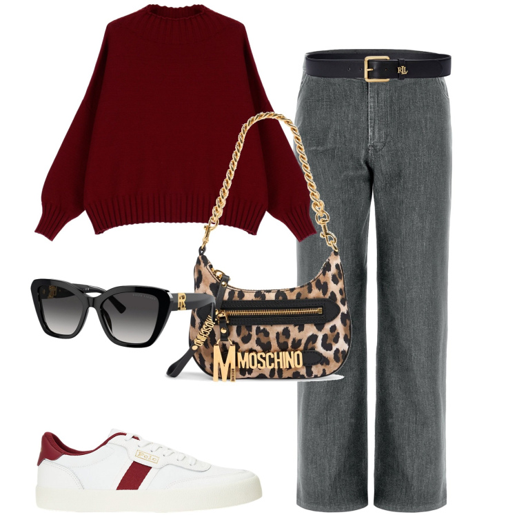 Outfit donna - City. Stile Casual chic per Tutti i giorni. Abbinamento con jeans, pullovers, occhiali da sole, cinture, sneakers, borse a spalla.
