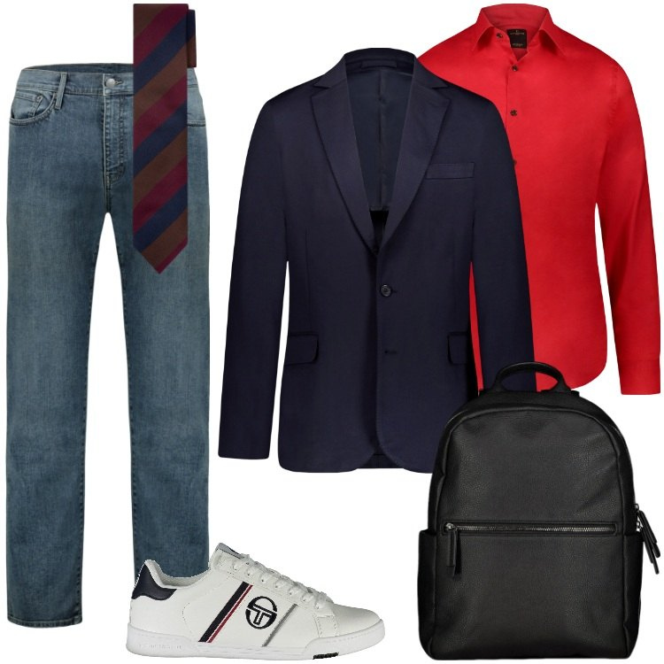Outfit uomo - Total look #1962237. Stile Trendy per Ufficio. Abbinamento con borse sportive, jeans, giacche, scarpe sportive, camicie, cravatte.