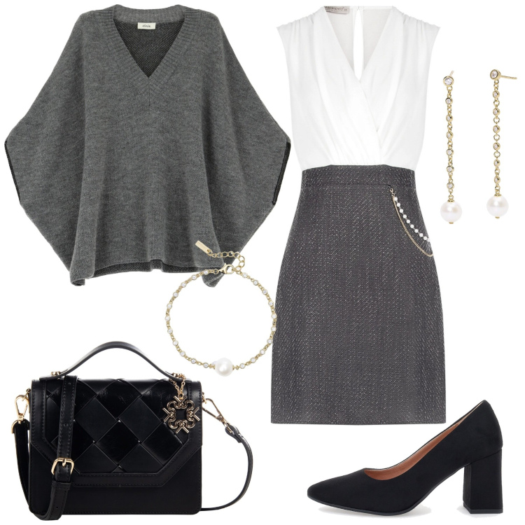 Outfit donna - Bon ton in ufficio. Stile Bon Ton per Ufficio. Abbinamento con orecchini, braccialetti, vestiti a tubino, borse a tracolla, cappotti, décolleté.