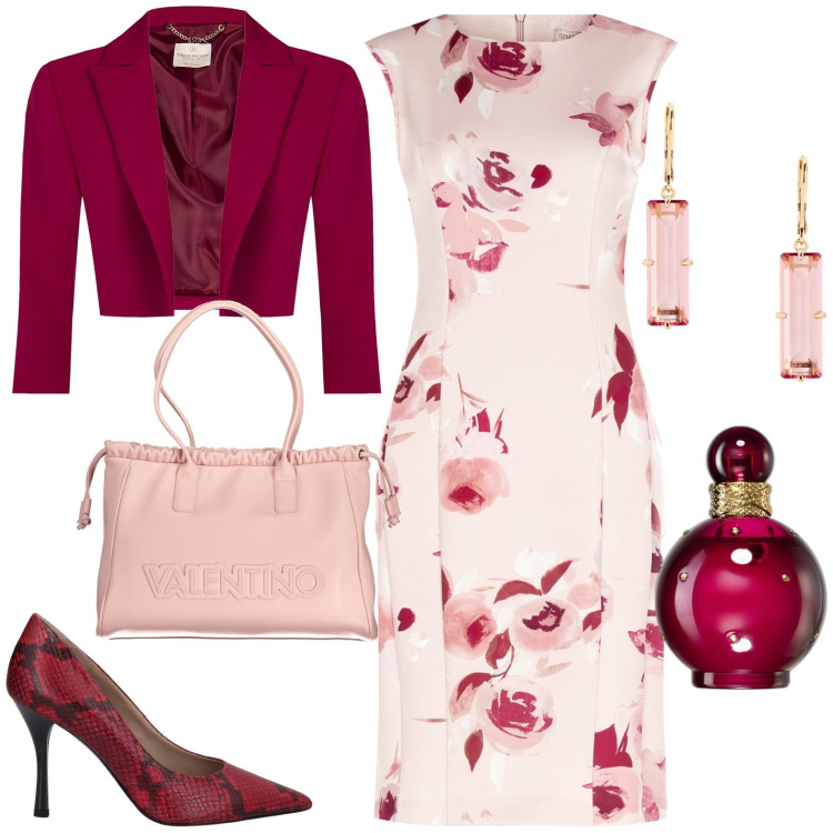 Outfit donna - Total look #1962252. Stile Chic per Serata fuori. Abbinamento con décolleté, profumi, vestiti a tubino, blazer, orecchini, borse a spalla.