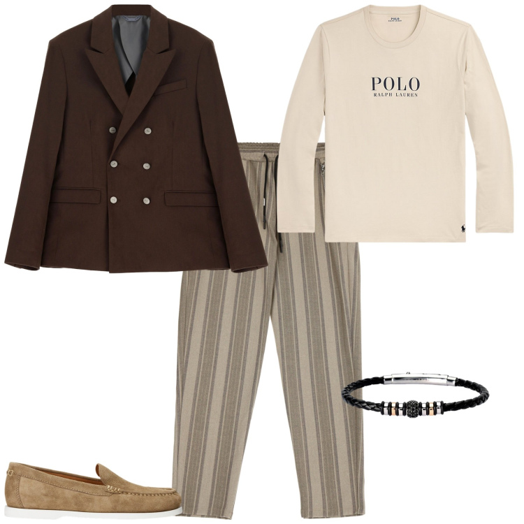Outfit uomo - Total look #1962279. Stile Trendy per Serata speciale. Abbinamento con braccialetti, pantaloni, giacche, scarpe stringate, t-shirt.