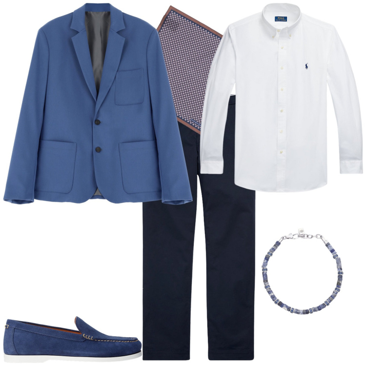 Outfit uomo - Total look #1962285. Stile Trendy per Serata speciale. Abbinamento con sciarpe, braccialetti, giacche, pantaloni chino, scarpe stringate, camicie.