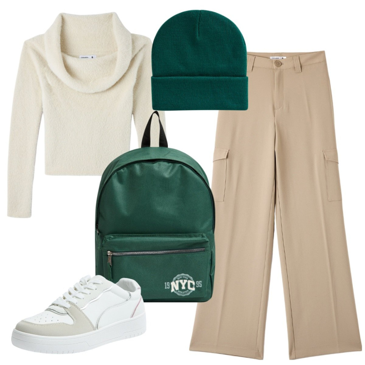 Outfit donna - Terranova Winter mood. Stile Casual per Scuola/Università. Abbinamento con zaini, pantaloni cargo, maglieria, berretti, sneakers.