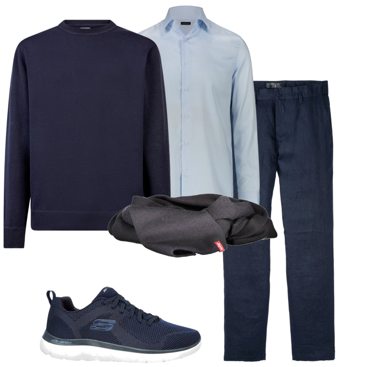Outfit uomo - In ufficio. Stile Urban per Ufficio. Abbinamento con pantaloni, sneakers, maglieria, camicie, sciarpe.