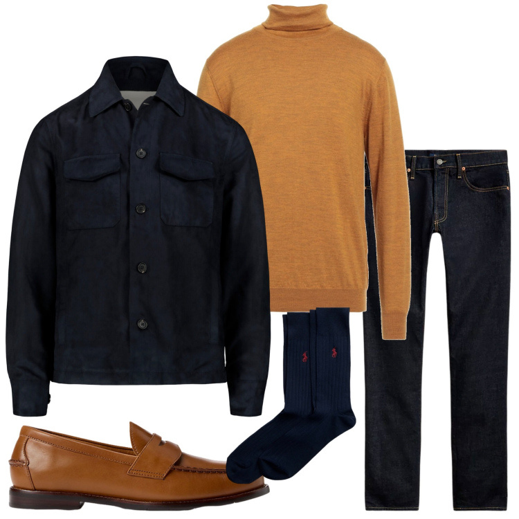 Outfit uomo - Domenica mattina. Stile Urban per Tutti i giorni. Abbinamento con maglieria, calzini, scarpe stringate, jeans, giacche.