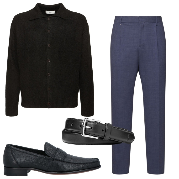 Outfit uomo - Business men. Stile Business/Elegante per Ufficio. Abbinamento con scarpe stringate, cinture, pantaloni, cardigans.