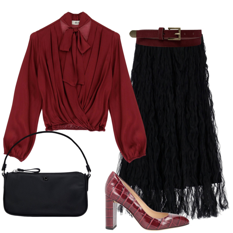 Outfit donna - Festa di compleanno. Stile Glamour per Serata fuori. Abbinamento con décolleté, gonne lunghe, camicie, pochette, cinture.