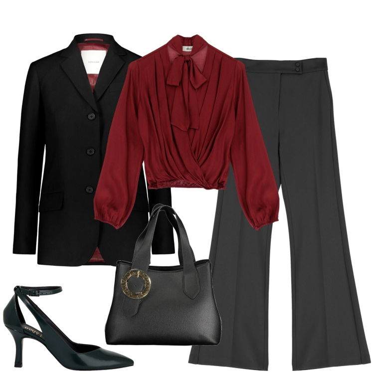 Outfit donna - City. Stile Trendy per Tutti i giorni. Abbinamento con pantaloni, camicie, décolleté, blazer, borse a spalla.