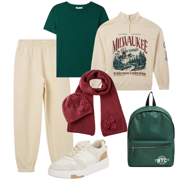 Outfit donna - Vado in palestra !. Stile Casual per Sport. Abbinamento con sciarpe, zaini, pantaloni sportivi, t-shirt, sneakers, felpe.