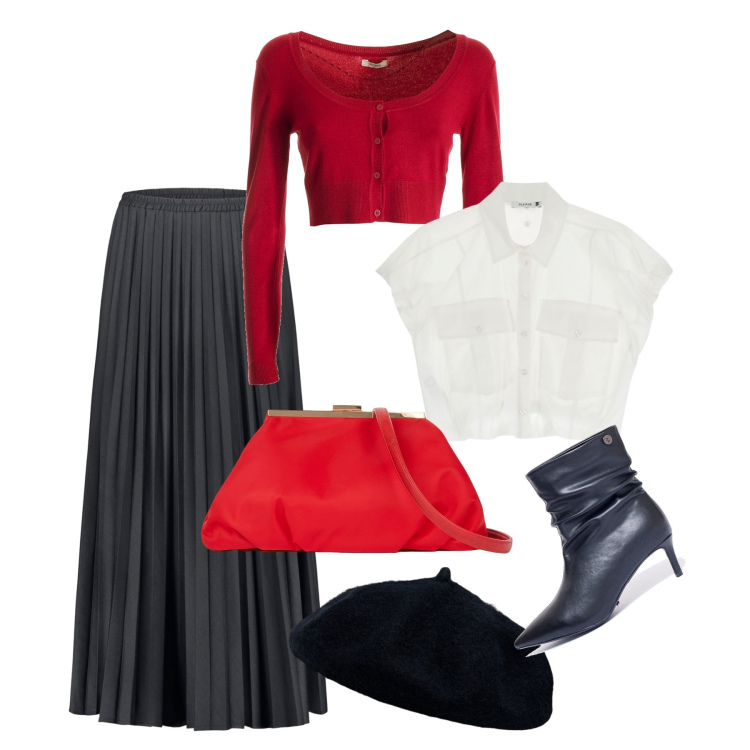 Outfit donna - Fall einter Bantoa. Stile Bon Ton per Ufficio. Abbinamento con stivaletti, cardigans, camicie, gonne lunghe, cappelli e berretti, pochette.