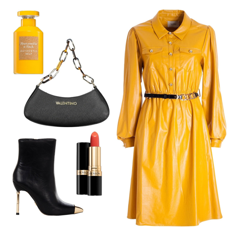 Outfit donna - Total look #1962554. Stile Casual chic per Ufficio. Abbinamento con rossetti, profumi, stivaletti, vestiti chemisier, borse a spalla.