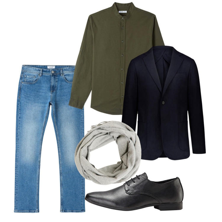 Outfit uomo - In giacca. Stile Casual per Tutti i giorni. Abbinamento con scarpe stringate, camicie, jeans dritti, sciarpe, giacche.