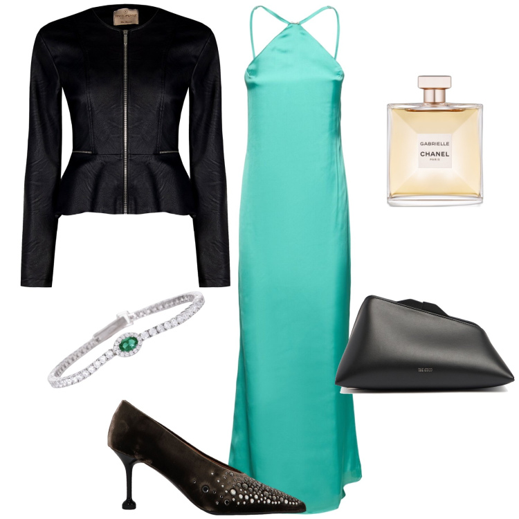 Outfit donna - Gabrielle c est moi. Stile Chic per Serata fuori. Abbinamento con profumi, braccialetti, blazer, décolleté, vestiti, pochette.