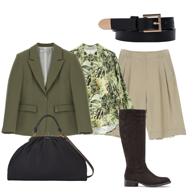 Outfit donna - La pantagonna beige. Stile Bon Ton per Ufficio. Abbinamento con stivali, bermuda, blazer, camicie, cinture, borse a tracolla.