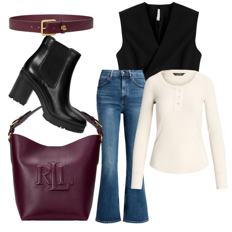 Outfit donna - Ready!!! - basic &chic. Stile Basic per Tutti i giorni. Abbinamento con gilet, jeans, stivaletti chelsea, t-shirt, borse a secchiello, cinture.