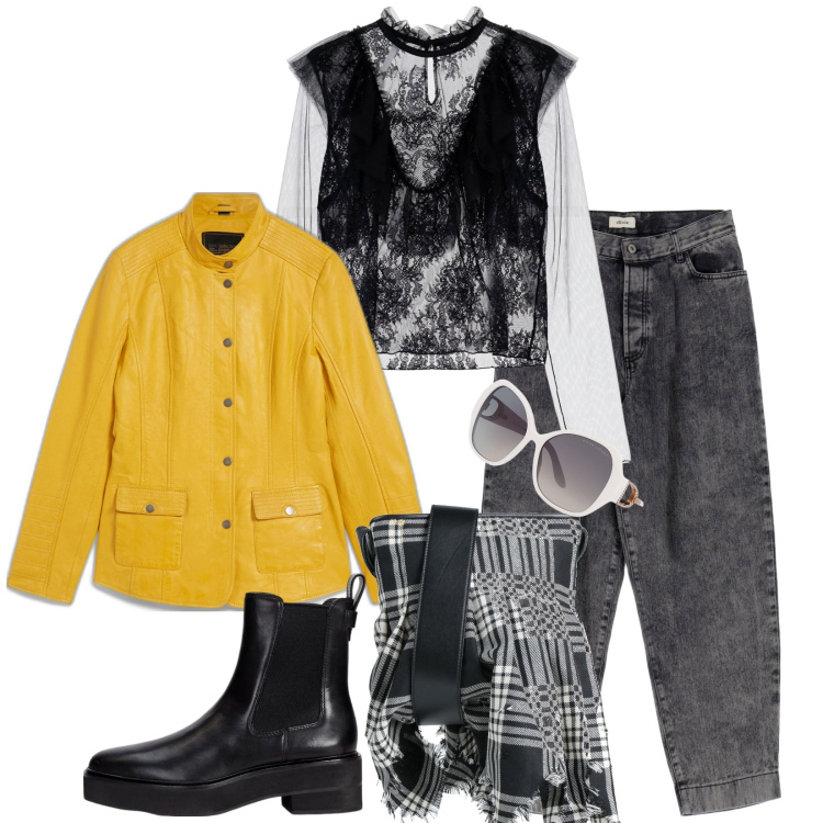 Outfit donna - Total look #1962780. Stile Preppy per Tutti i giorni. Abbinamento con blazer, borse a spalla, camicie, jeans, occhiali da sole, stivaletti chelsea.