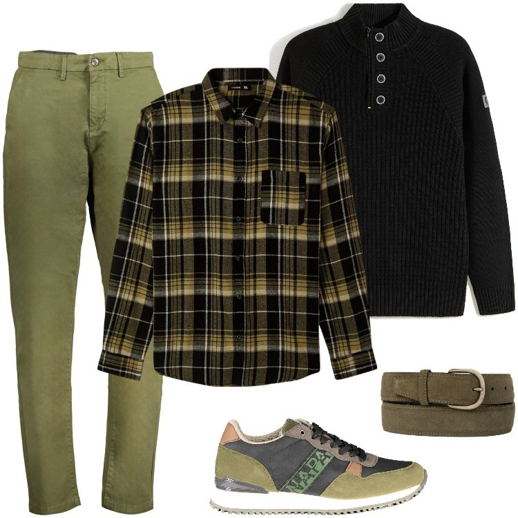 Outfit uomo - Total look #1962795. Stile Trendy per Tutti i giorni. Abbinamento con maglieria, camicie, scarpe sportive, pantaloni, cinture.