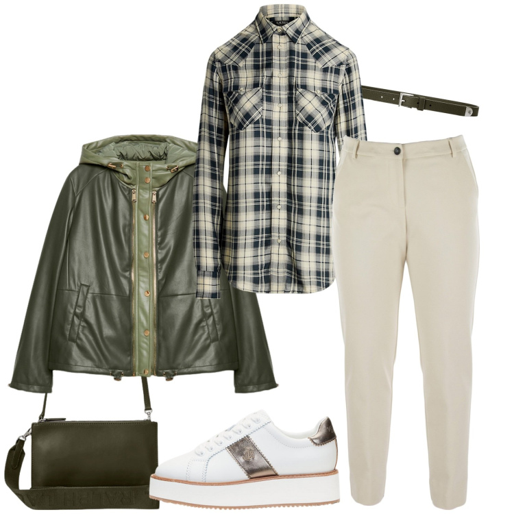 Outfit donna - Total look #1962817. Stile Casual per Scuola/Università. Abbinamento con borse a tracolla, sneakers, camicie, cinture, blazer, pantaloni.