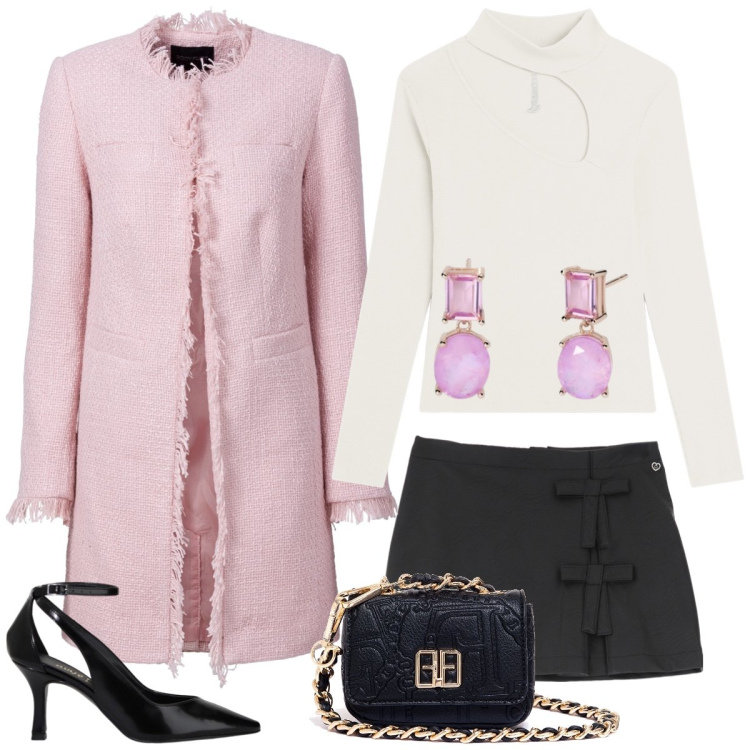 Outfit donna - Total look #1962835. Stile Preppy per Tutti i giorni. Abbinamento con blazer, orecchini, marsupi, minigonne, maglieria, décolleté.