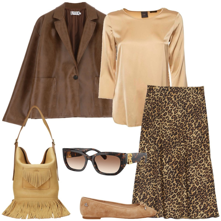 Outfit donna - Total look #1962845. Stile Casual chic per Tutti i giorni. Abbinamento con blazer, gonne longuette, ballerine, borse a secchiello, occhiali da sole, bluse.