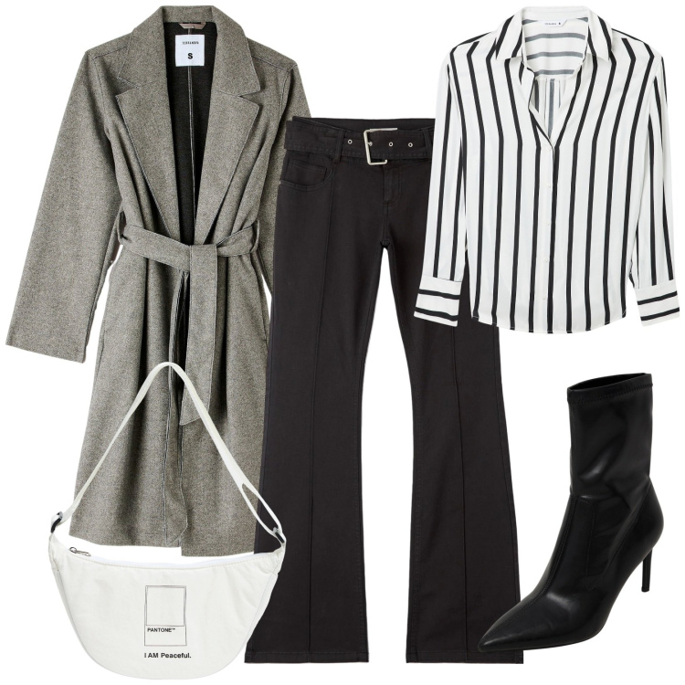 Outfit donna - Total look #1962847. Stile Casual chic per Ufficio. Abbinamento con stivaletti, cappotti, pantaloni, camicie, marsupi.