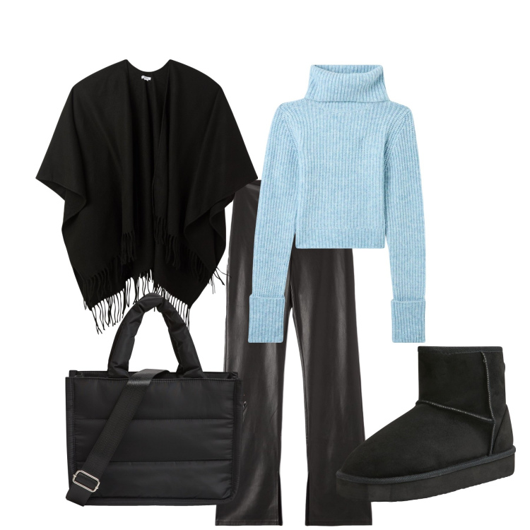 Outfit donna - Total look #1962878. Stile Minimal per Ufficio. Abbinamento con cappe, shopping bag, pantaloni, maglieria, stivali.