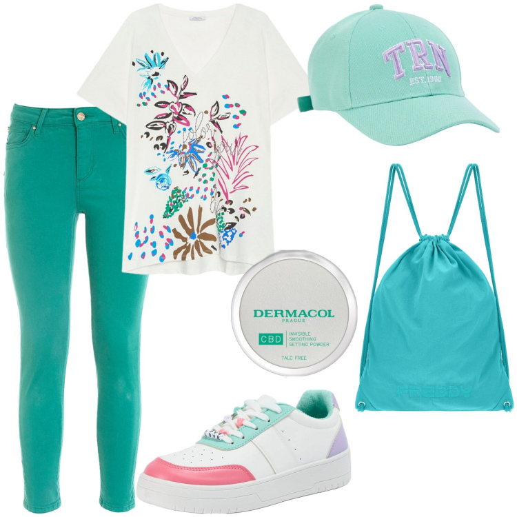 Outfit donna - Total look #1962880. Stile Casual per Tutti i giorni. Abbinamento con ciprie, sneakers, cappelli, jeans, zaini, t-shirt.