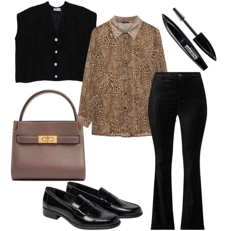 Outfit donna - I pantaloni in velluto. Stile Mannish per Serata fuori. Abbinamento con mascara, maglieria, pantaloni, mocassini, camicie, borse a mano.