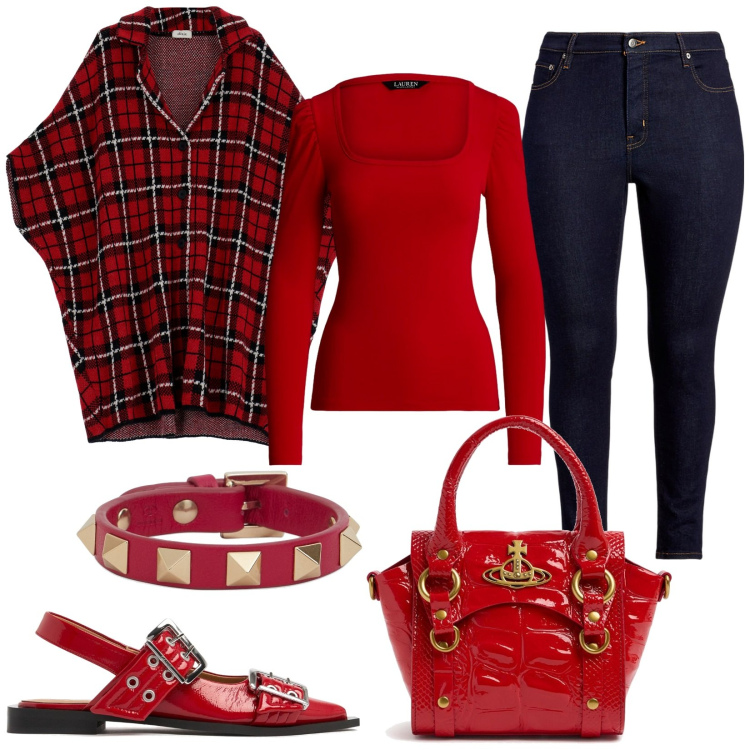 Outfit donna - Preppy con i quadretti. Stile Preppy per Serata fuori. Abbinamento con trench, t-shirt, jeans skinny, borse a mano, braccialetti, ballerine.