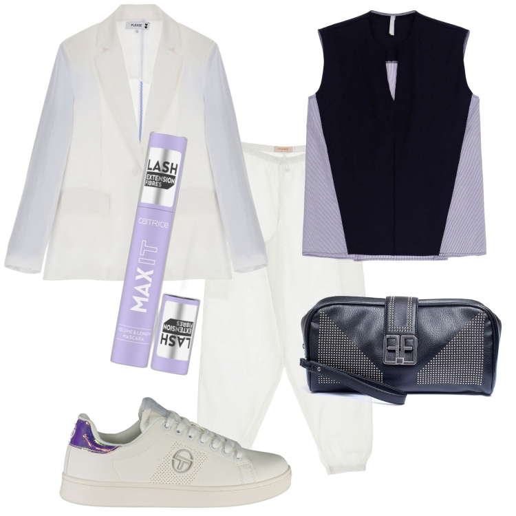 Outfit donna - Total look #1962935. Stile Casual chic per Tutti i giorni. Abbinamento con mascara, blazer, pantaloni cargo, pochette, top, scarpe sportive.
